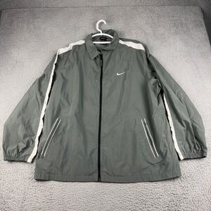 Nike Windbreaker Mens Large Track Jacket Gray Green Lightweight Zip Pockets Y2K